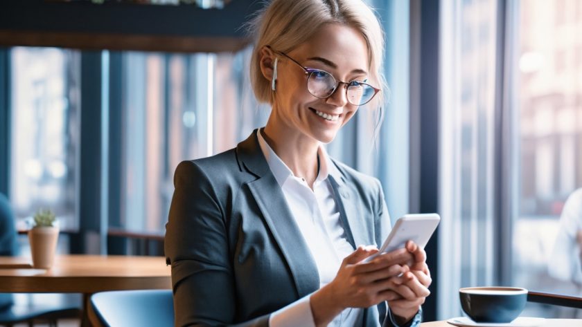 スマホで仕事をするビジネスパーソン AI生成画像