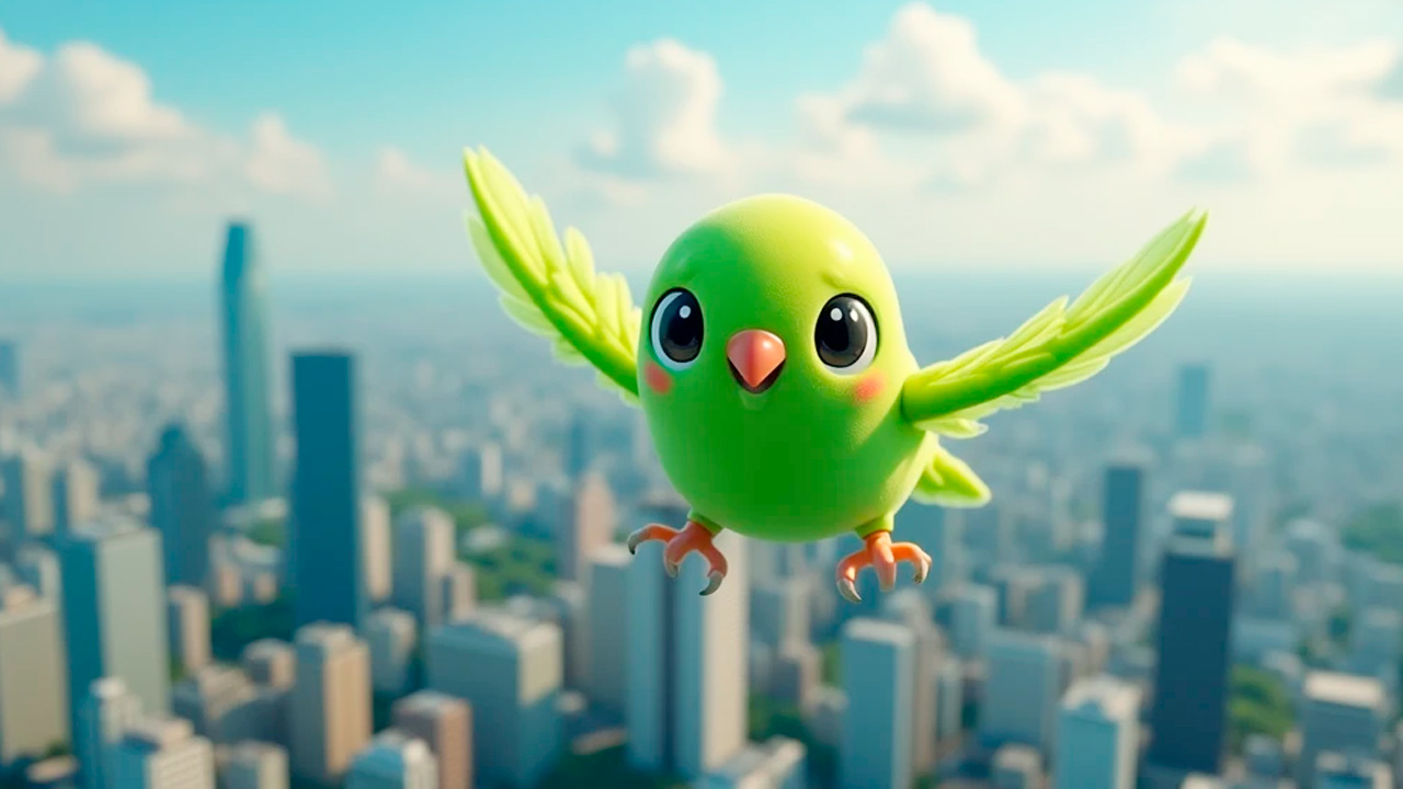 空を飛ぶインコのイメージ画像 AI生成