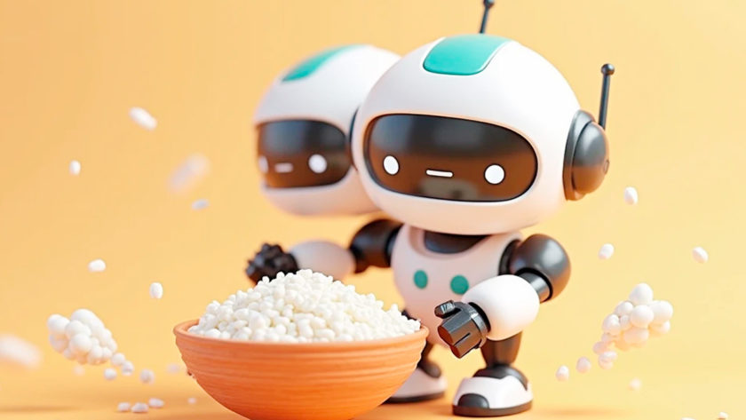 白いご飯を食べるロボット AI生成
