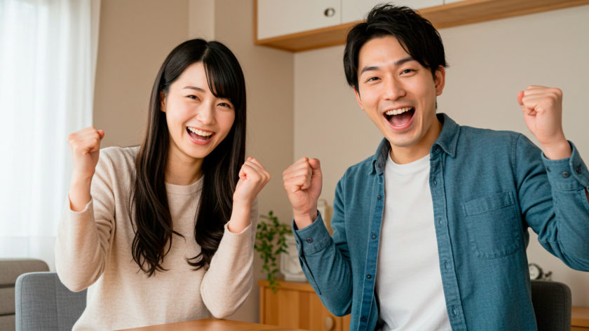 できた喜びを表現する男女 AI生成