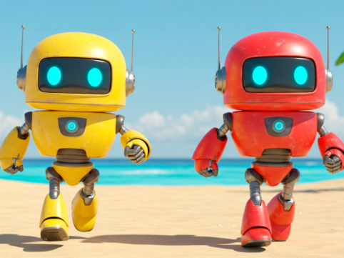 競争する二体のロボット AI生成