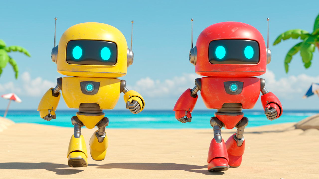 競争する二体のロボット AI生成