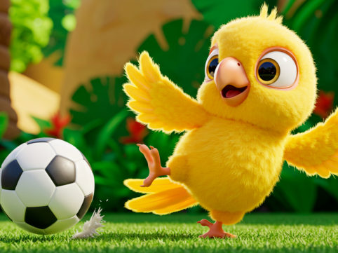 サッカーするインコのイメージ画像 AI生成