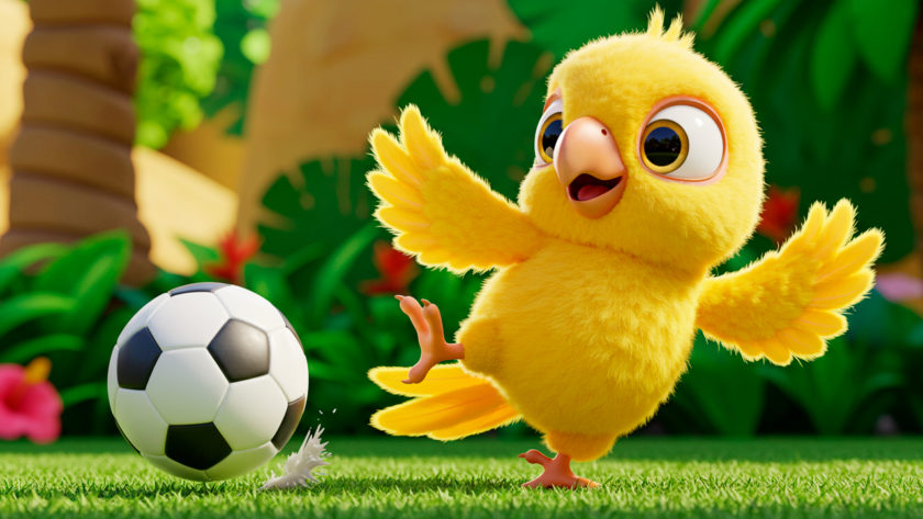 サッカーするインコのイメージ画像 AI生成