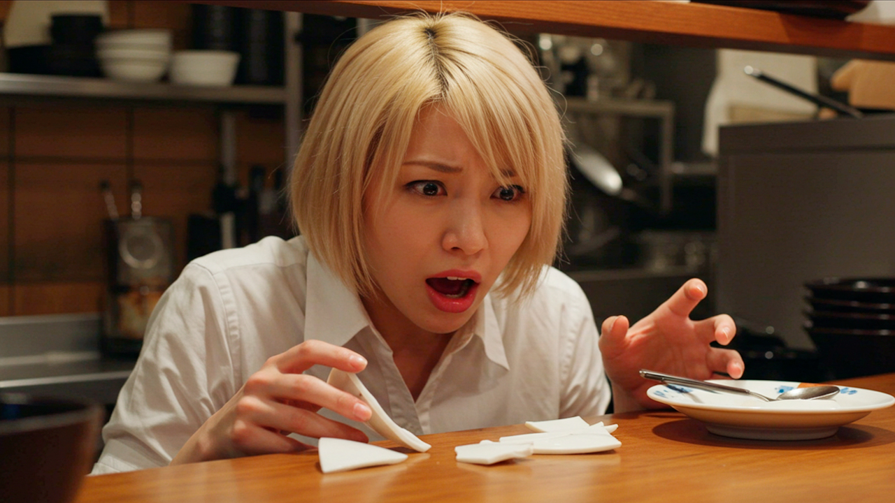 焦って食器を割った女性のイメージ画像 AI生成