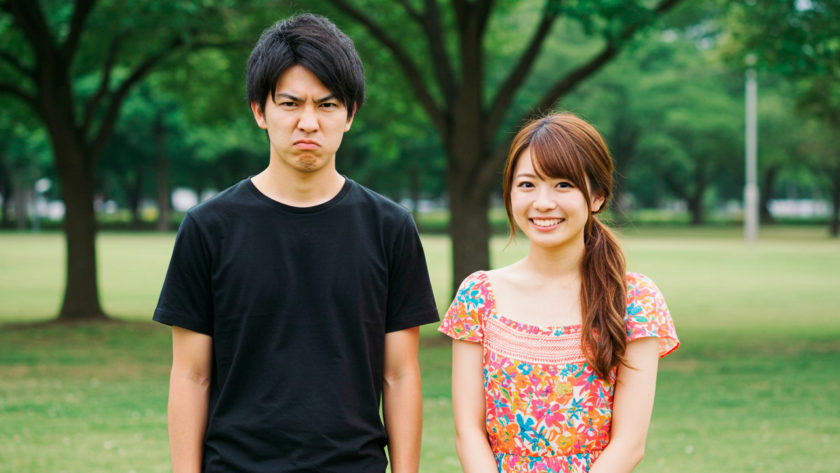 不機嫌な男性とご機嫌な女性 AI生成