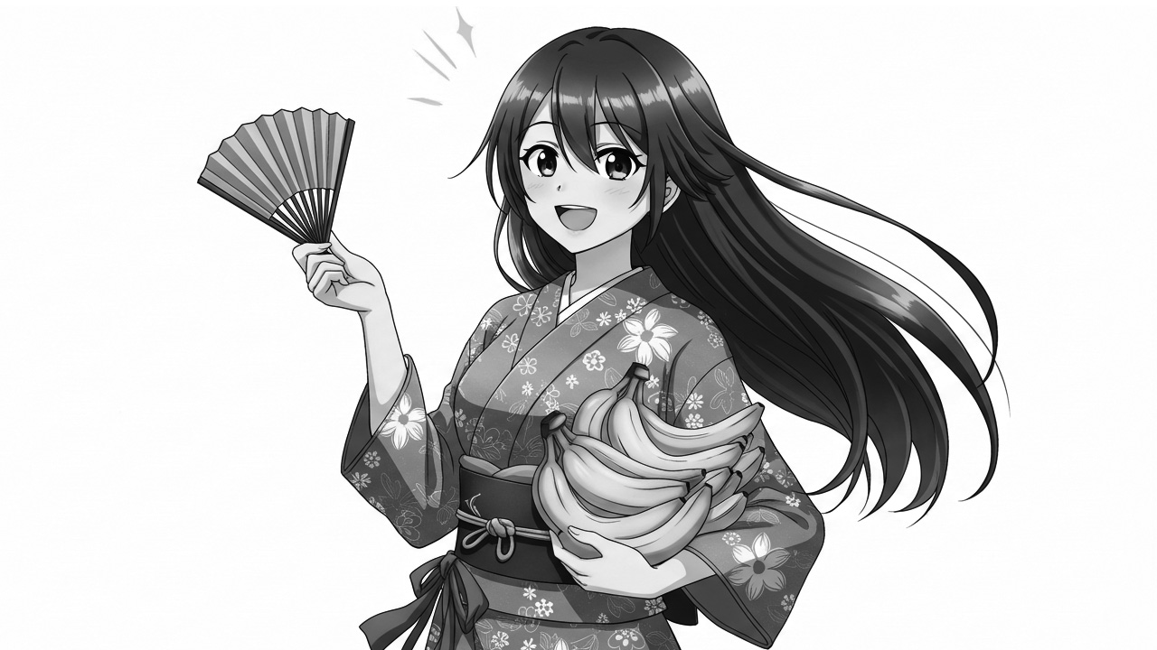 バナナをたたき売りをする女性 AI生成