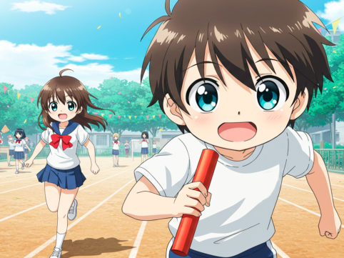 リレーで走る男の子 AI生成