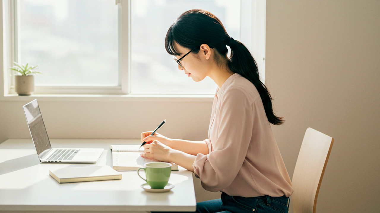 勉強する社会人 AI生成