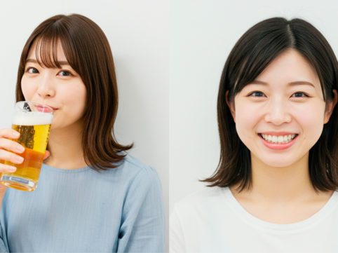 居酒屋ビールと歯科ホワイトニングのイメージ画像 AI生成