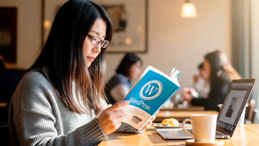 WordPressを勉強する女性 AI生成