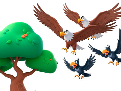 行動するイーグルとカラス AI生成