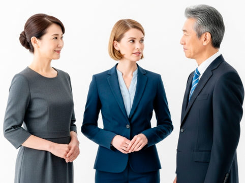 日本人同士の会話を通訳する外国人 AI生成