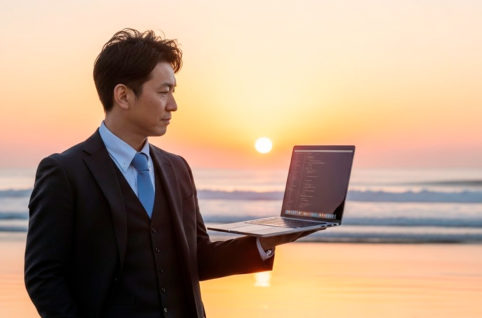 初日の出とITエンジニア AI生成