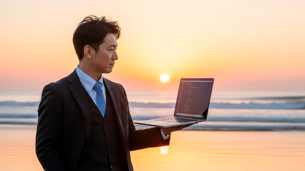 初日の出とITエンジニア AI生成