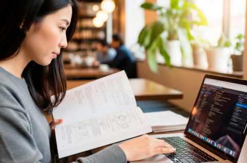 ウェブ制作する女性 AI生成