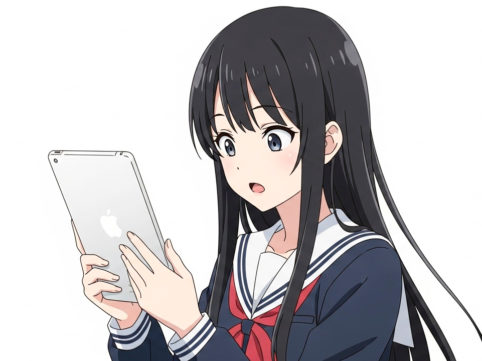 iPadでfacebookを見る女性高校生 AI生成