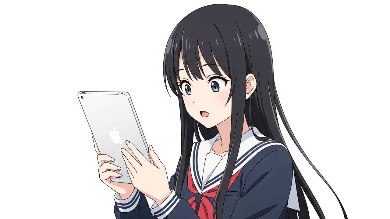 iPadでfacebookを見る女性高校生 AI生成