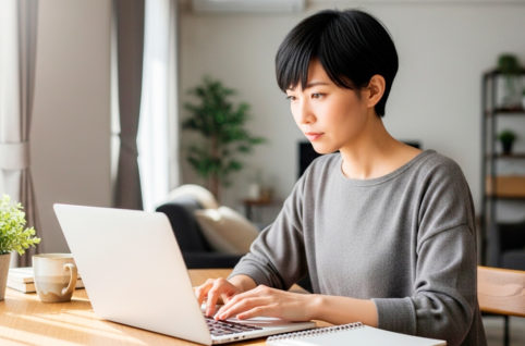 自宅でウェブ制作する女性 AI生成