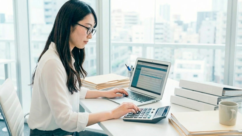 経理会計をする女性社員 AI生成