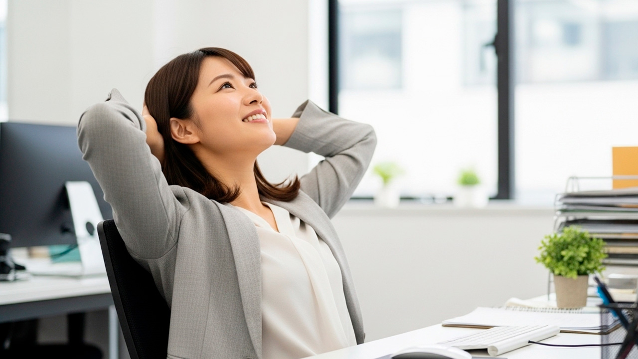 ご機嫌で働く女性 AI生成