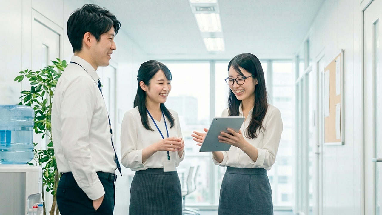 DXの話をする従業員 AI生成