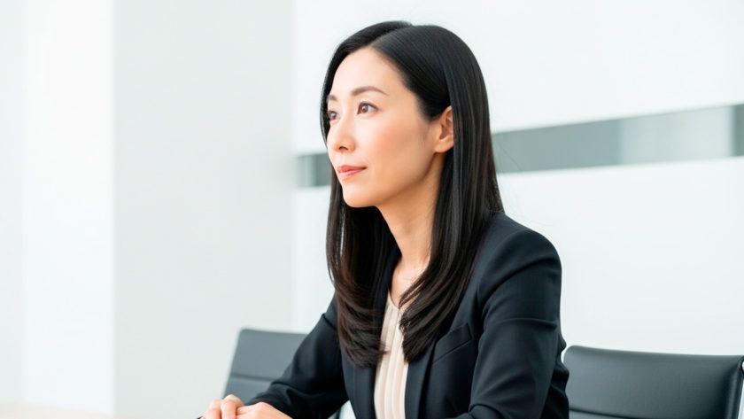 会議中に静まる女性 AI生成